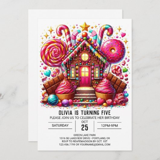 Elegant Lollipop Candyland Digital Geburtstag Einladung (Vorne/Hinten)