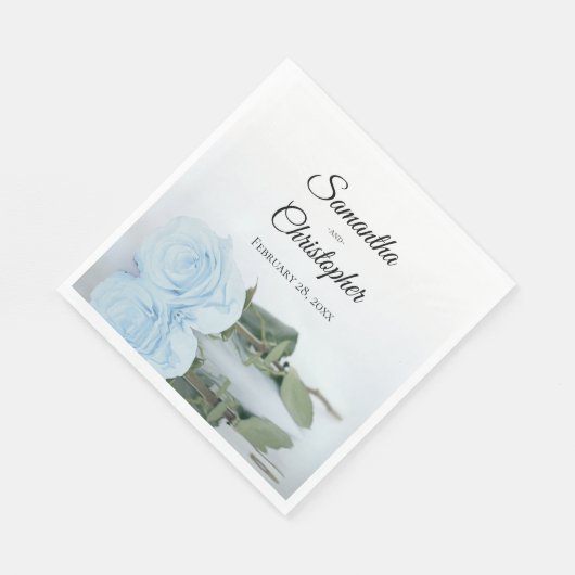 Elegant Long Stemmed Dusty Blue Rose Wedding Serviette (Ecke)