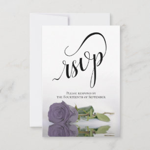 Elegant Long-Stemmed Dusty Purple Rose Wedding RSVP Karte