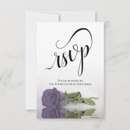 Elegant Long-Stemmed Dusty Purple Rose Wedding RSVP Karte