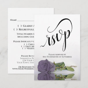 Elegant Long-Stemmed Dusty Purple Rose Wedding RSVP Karte