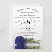 Elegant Long Stemmed Navy Blue Rose Hochzeit Einladung (Vorderseite)