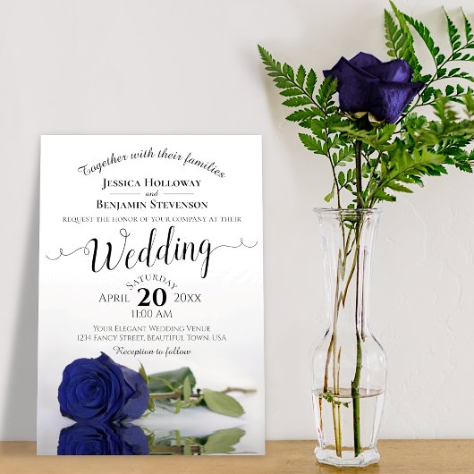 Elegant Long Stemmed Navy Blue Rose Hochzeit Einladung