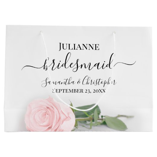 Elegant Long Stemmed Pink Rose Bridesmaid Hochzeit Große Geschenktüte (Rückseite)