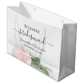 Elegant Long Stemmed Pink Rose Bridesmaid Hochzeit Große Geschenktüte (Vorderseite Schrägansicht)