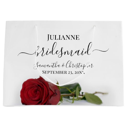 Elegant Long Stemmed Red Rose Bridesmaid Wedding Große Geschenktüte (Vorderseite)