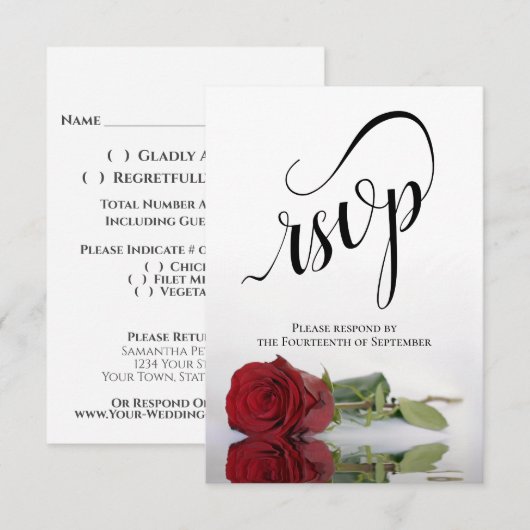 Elegant Long-Stemmed Red Rose Simple Wedding RSVP Karte (Vorne/Hinten)