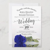 Elegant Long stemmed Royal Blue Rose Wedding Einladung (Vorderseite)