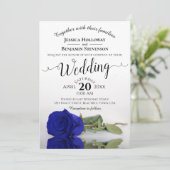 Elegant Long stemmed Royal Blue Rose Wedding Einladung (Stehend Vorderseite)