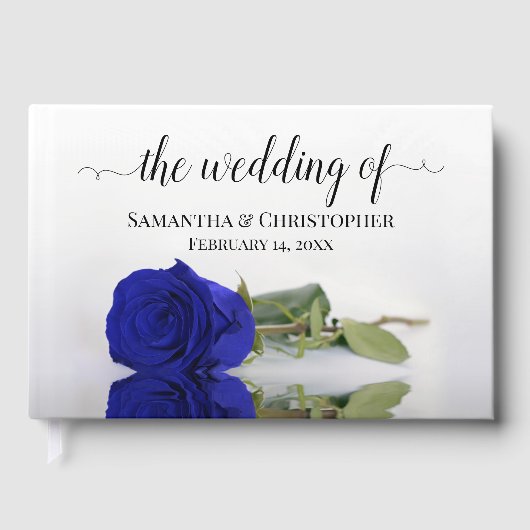 Elegant Long stemmed Royal Blue Rose Wedding Gästebuch (Vorderseite)