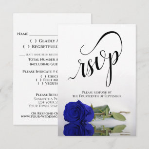 Elegant Long-Stemmed Royal Blue Rose Wedding RSVP Karte