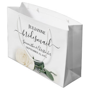 Elegant Long Stemmed White Rose Bridesmaid Wedding Große Geschenktüte