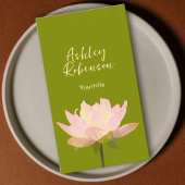 Elegant lotus flower boho avocado green QR code Visitenkarte