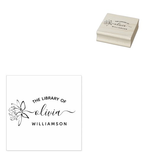 Elegant Lotus Flower Elegant Custom Name Library Gummistempel (Stempel)