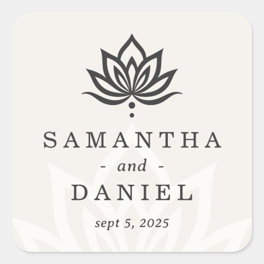 Elegant lotus flower monogram light neutral ivory quadratischer aufkleber (Vorderseite)