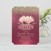 Elegant Lotus Gold Confetti Diamonds Red Sweet 16 Einladung (Stehend Vorderseite)