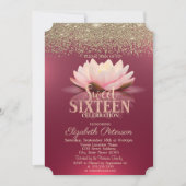 Elegant Lotus Gold Confetti Diamonds Red Sweet 16 Einladung (Vorderseite)