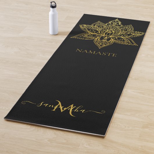 Elegant Lotus Gold Mandala Monogram Black Yogamatte (Beispiel)