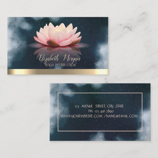 Elegant Lotus Gold Stripe Navy Blue Yoga Visitenkarte (Vorne/Hinten)