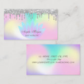Elegant Lotus Holographic Silver Glitzer Tropfen Visitenkarte (Vorne/Hinten)