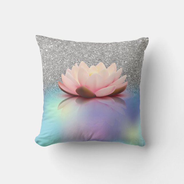 Elegant Lotus Silver Glitzer Bokeh Holographic Kissen (Vorderseite)