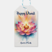 Elegant Lotus und Diya Diwali Geschenkanhänger (Rückseite)