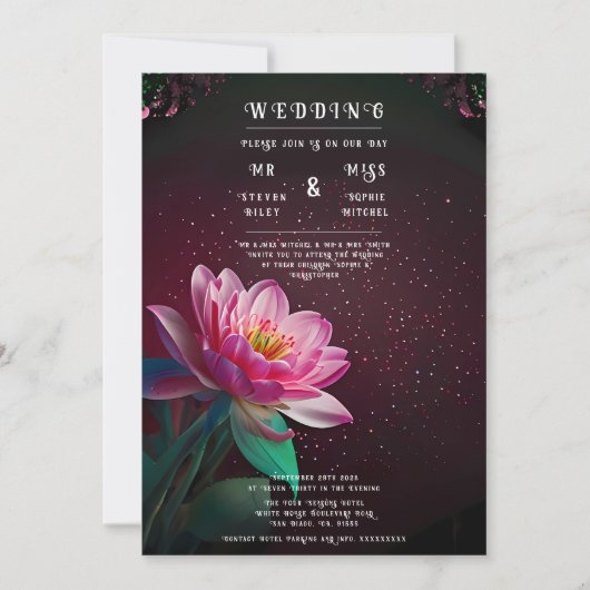 Elegant Lotus Wedding Einladung | floral kosmisch (Vorderseite)