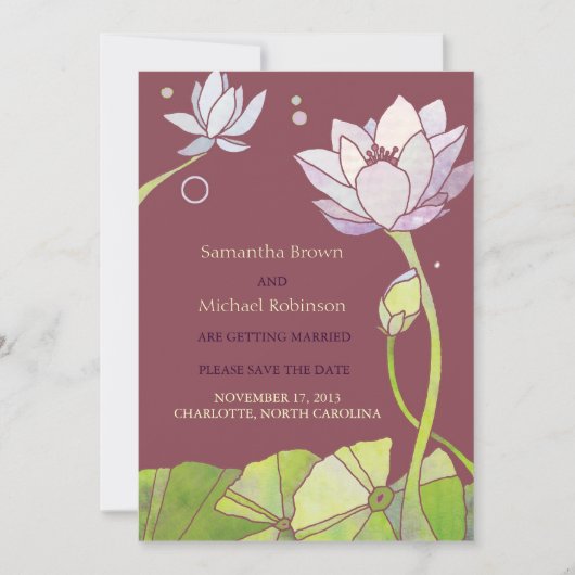 Elegant Lotus Wedding Save the Date Einladungen (Vorderseite)