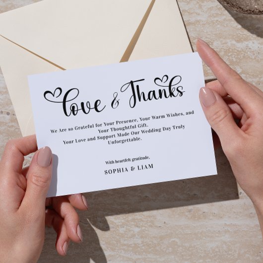Elegant Love and Thanks Heart Script Wedding Dankeskarte