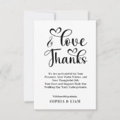 Elegant Love and Thanks Heart Script Wedding  Dankeskarte (Vorderseite)