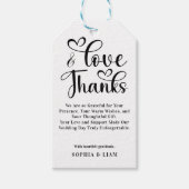 Elegant Love and Thanks Heart Script Wedding Geschenkanhänger (Vorderseite)