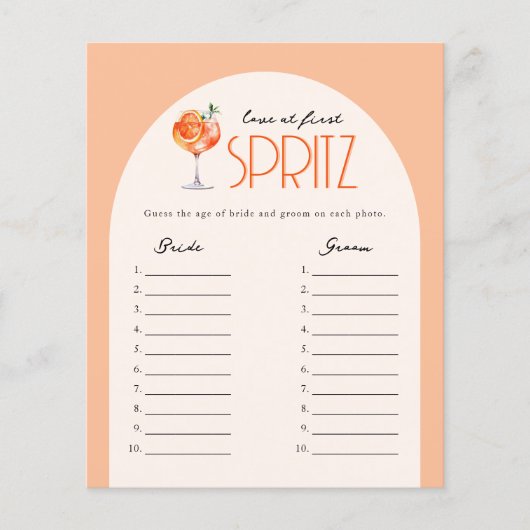 Elegant Love at First Spritz Bridal Shower Game (Vorderseite)