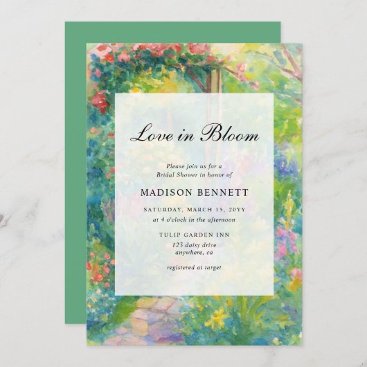 Elegant Love In Bloom Garden Bridal Shower Einladung (Vorne/Hinten)