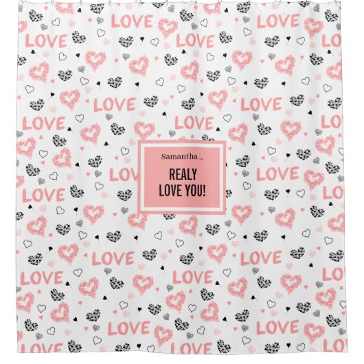 Elegant Love Lettering Heart Sketch Shower Curtain Duschvorhang (Vorderseite)