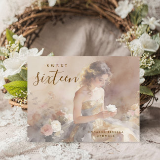 Elegant & Lovely Floral Sweet Sixteen Birthday Ankündigungspostkarte