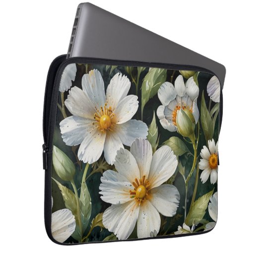 Elegant Lovely White Flowers Watercolor Chic Laptopschutzhülle (Vorne Rechts)