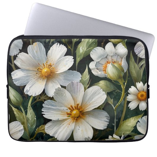 Elegant Lovely White Flowers Watercolor Chic Laptopschutzhülle (Vorderseite)