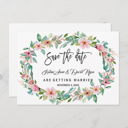 Elegant Luau Tropical Floral Wreath Save the Date (Vorne/Hinten)