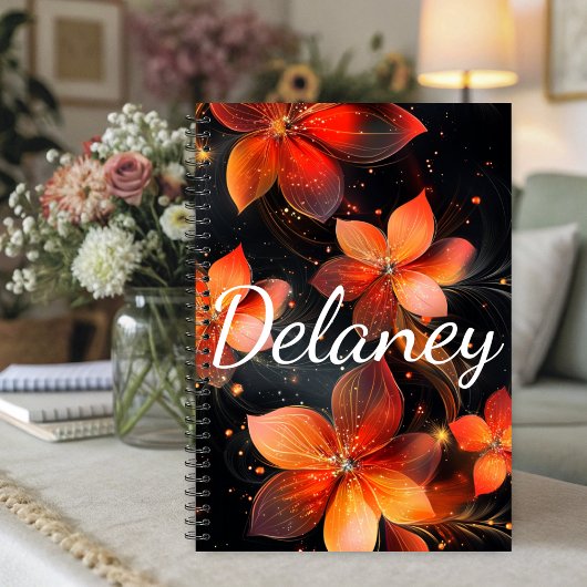 Elegant Luminous Fire Orange Floral Planer