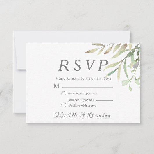 elegant lush water-colored wedding RSVP karte (Vorderseite)