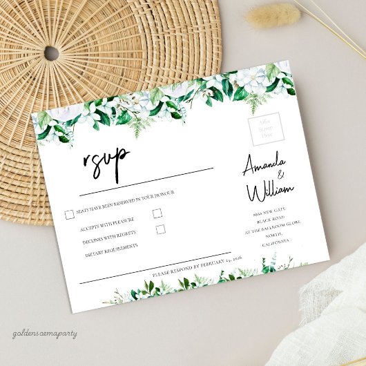 Elegant Lush White Floral and Greenery  RSVP Karte
