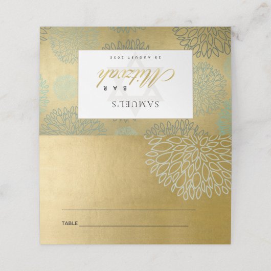 ELEGANT LUX NAVY GOLD DAHLIA FLORA BAR BAT MITZVAH PLATZKARTE (Außenseite Aufgefaltet)