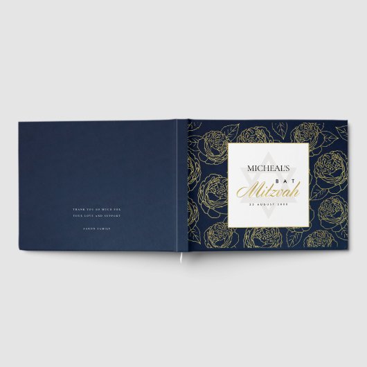 ELEGANT LUX NAVY GOLD ROSE FLORAL BAR BAT MITZVAH GÄSTEBUCH (Voll)