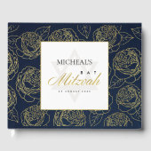 ELEGANT LUX NAVY GOLD ROSE FLORAL BAR BAT MITZVAH GÄSTEBUCH (Vorderseite)