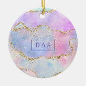 Elegant Luxe Agate | Pastell Watercolor Monogram Keramik Ornament (Vorne)