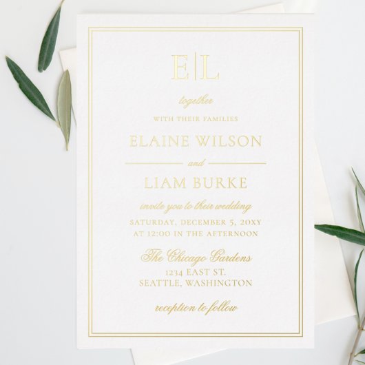Elegant Luxe Gold Calligraphy Modern Wedding Foi Folieneinladung