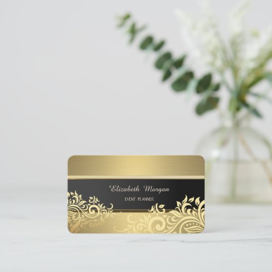 Elegant Luxe Gold Floral Visitenkarte (Stehend Vorderseite)