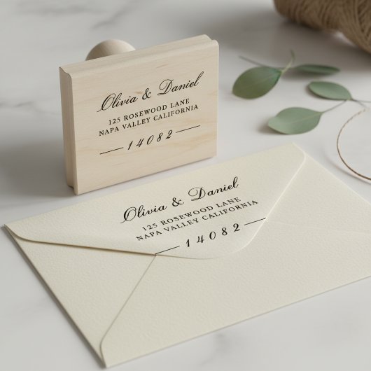 Elegant Luxe Script Custom Wedding Return Address  Gummistempel