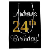 Elegant, luxuriös, Imitate Gold Look 24. Geburtsta Mittlere Geschenktüte (Rückseite)