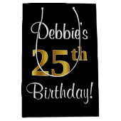 Elegant, luxuriös, Imitate Gold Look 25. Geburtsta Mittlere Geschenktüte (Vorderseite)